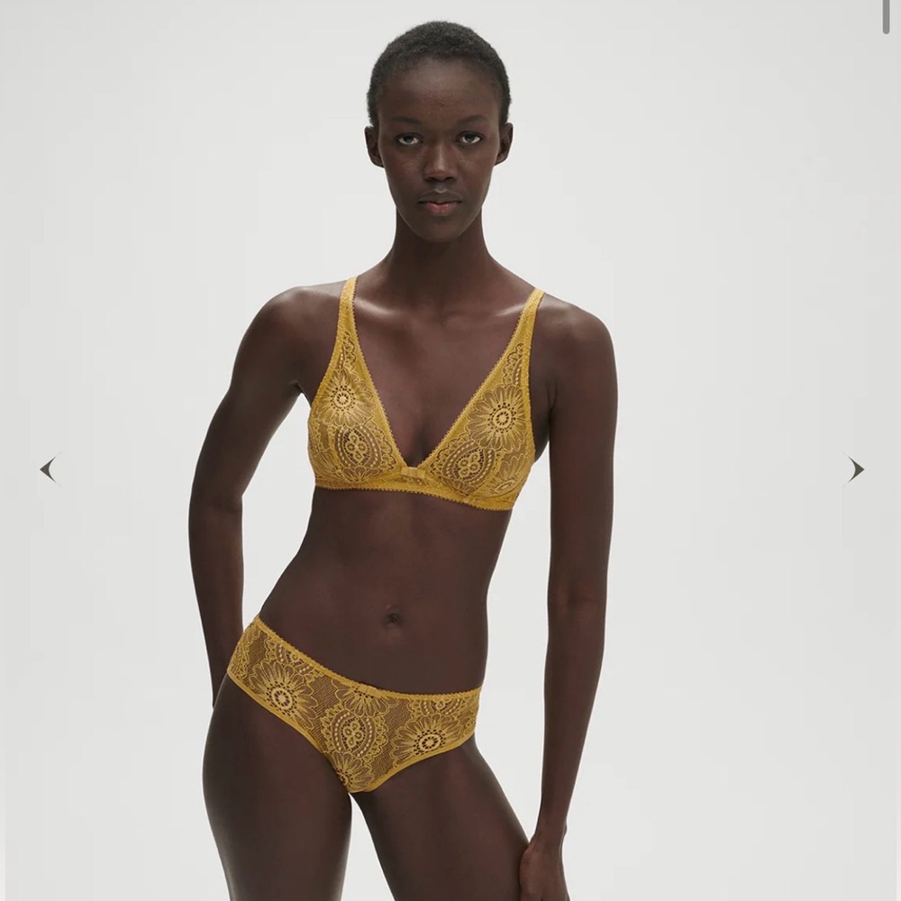 Simone Perele SET Paris Embleme Bralette Bra Bikini panty Golden Yellow XS 1 S 2